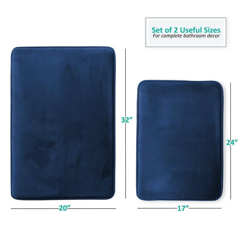 Clara Clark 2 Piece Bathroom Rugs Bath Mat Set, Velvet Memory Foam Bath Mats for Bathroom - Non-Slip, PVC Backing Bath Rugs, Washable - Dries Quickly, Blue - Image 3